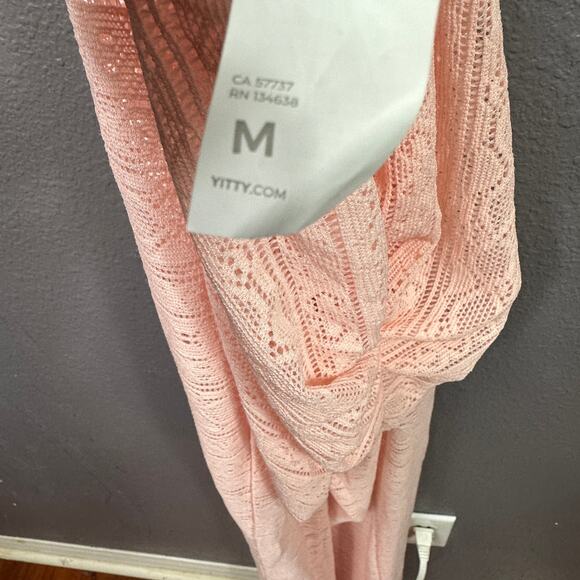 Yitty Crochet Knit Jumpsuit Size Medium Pink Flare Leg - Picture 6 of 8